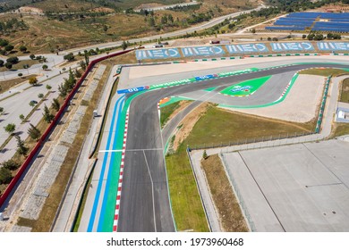 Portimao, Portugal - May 2021 - Aerial Drone View Over Racing Track Algarve International Circuit