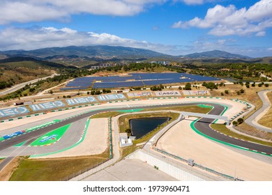 Portimao, Portugal - May 2021 - Aerial Drone View Over Racing Track Algarve International Circuit