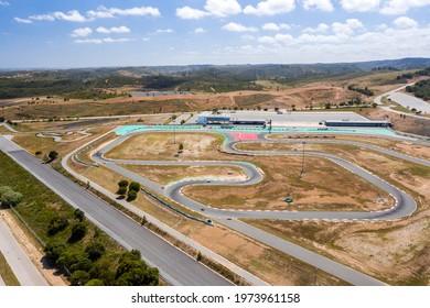 Portimao, Portugal - May 2021 - Aerial Drone View Over Karting Racing Track Near Algarve International Circuit.