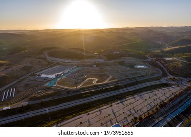 Portimao, Portugal - May 2021 - Aerial Drone View Over Karting Racing Track Near Algarve International Circuit.