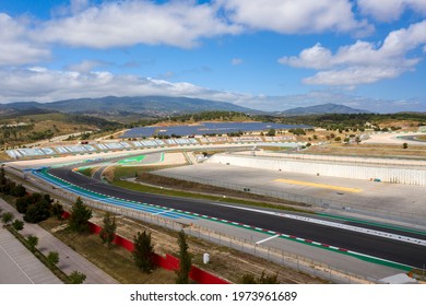 Portimao, Portugal - May 2021 - Aerial Drone View Over Racing Track Algarve International Circuit