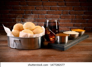 Portion Of Cheese Bread - Traditional Brazilian Food With Cheddar, Curd And Dulce De Leche