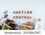 Portion Control Concept Background Wooden Block Letters