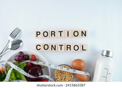 Portion Control Concept Background Wooden Block Letters