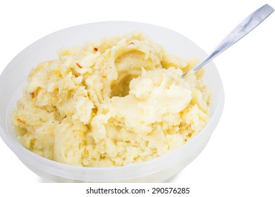 Portion of delicious mashed potatoes. Isolated on a white background.