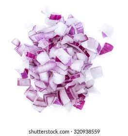 Portion Of Diced Red Onion (detailed Close-up Shot) Isolated On White Background