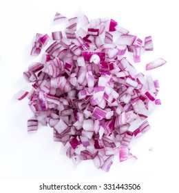 Portion Of Diced Red Onion (detailed Close-up Shot) Isolated On White Background