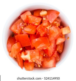 Portion Of Diced Tomatoes (as Close-up Shot) Isolated On White Background
