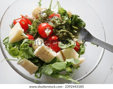 portion of fresh homemade salad with vegetables 
