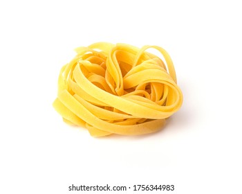 A portion of Italian tagliatelle pasta isolated on a white background. useful healthy food for preserving youth - Powered by Shutterstock