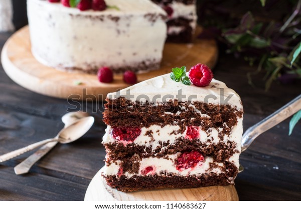 Portion Layered Creamy Fruit Cake Close Stock Photo Edit Now