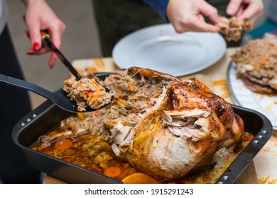 portioning of the turkey prepared in the oven - Powered by Shutterstock