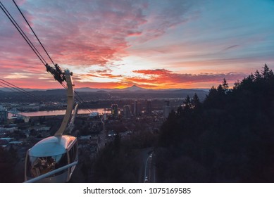 Portland Aerial Tram At Sunrise