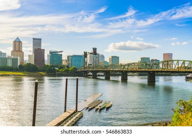 Portland city scape on the day with reflection on the water,Oregon,usa.  for editorial.