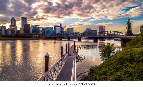 Portland Cityscape At Sunset