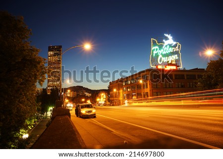 Portland Downtown at Night, Portland, Oregon, United States of America. 