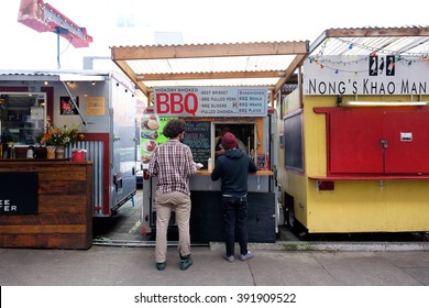 PORTLAND, OR - FEBRUARY 27, 2016: Hickory Smoked BBQ Is A Very Popular Food Truck In Portland Oregon.