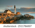 Portland Head Light (1791) at sunrise, Fort Williams, Portland, Maine, USA