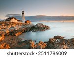 Portland Head Light (1791) at sunrise, Fort Williams, Portland, Maine, USA