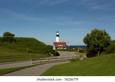 The Portland Head Light lighthouse in So. Portland Maine during the afternoon.
