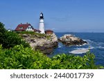 Portland head light with plants and waves