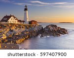The Portland Head Lighthouse in Cape Elizabeth, Maine, USA. Photographed at sunrise.