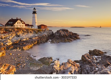 The Portland Head Lighthouse in Cape Elizabeth, Maine, USA. Photographed at sunrise. - Powered by Shutterstock