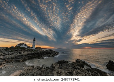 Portland Head Lighthouse in Maine at Sunrise
