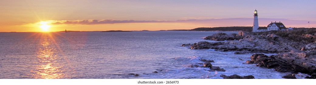 portland, maine head lighthouse at sunrise (reversed)