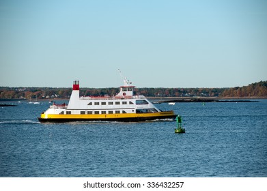 PORTLAND, MAINE - NOVEMBER 3, 2015 - Car And Passenger Ferry Machigonne II Runs To Peaks Island. Casco Bay Ferry Lines Run Year Round Service To The Many Islands In Portland Harbor.