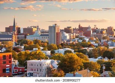 Portland, Maine, USA downtown city skyline at dusk. - Shutterstock ID 2038900277