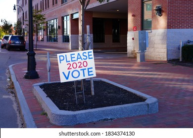 PORTLAND, ME -9 OCT 2020- View Of A Lawn Sign Saying Please Vote During The 2020 Campaign In Portland, Maine, United States.