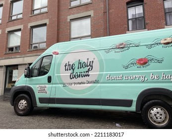 Portland, ME, USA, 9.5.22 - The Holy Donut Truck Outside Of The Pastry Shop. It Says 