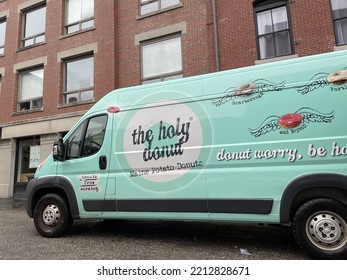 Portland, ME, USA, 9.5.22 - The Holy Donut Truck Outside Of The Pastry Shop. It Says 