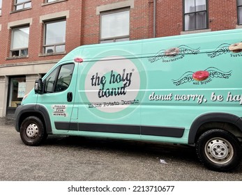 Portland, ME, USA, 9.5.22 - The Holy Donut Truck Outside Of The Pastry Shop. It Says 