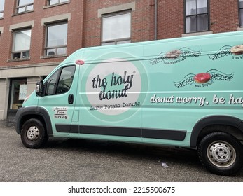 Portland, ME, USA, 9.5.22 - The Holy Donut Truck Outside Of The Pastry Shop. It Says 