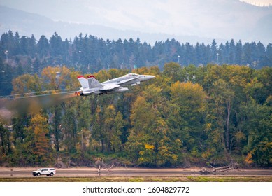 Portland, OR October 26, 2018: US Marines F/A-18 Taking Off At KPDX