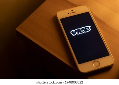 Portland, OR, USA - Apr 1, 2021: Vice Media Mobile App Is Seen Launched On An IPhone. Vice Media Group LLC Is An American-Canadian Digital Media And Broadcasting Company.