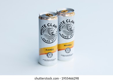 Portland, OR, USA - Apr 13, 2021: White Claw Hard Seltzer Isolated On White. White Claw Hard Seltzer Is An Alcoholic Seltzer Water Beverage Owned By Mark Anthony Brands International.