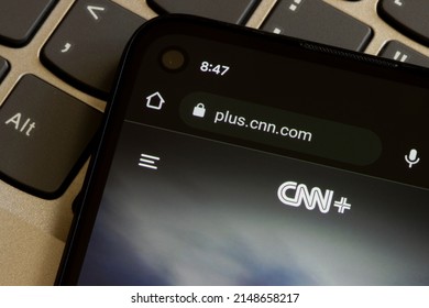 Portland, OR, USA - Apr 22, 2022: Webpage Of CNN Plus Is Seen On A Smartphone. CNN Plus Streaming Service Will Shut Down Weeks After Its Start.