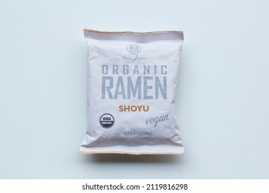 Portland, OR, USA - Aug 13, 2020: Muso Brand Organic Vegan Ramen With A USDA Organic Label, Isolated On A White Background. 