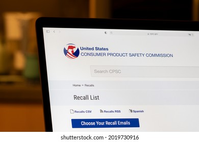 Portland, OR, USA - Aug 4, 2021: The recall list page on the United States Consumer Product Safety Commission (CPSC) website is seen on a laptop computer.