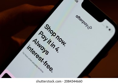 Portland, OR, USA - Dec 1, 2021: Afterpay Mobile App Login Page Is Seen On An IPhone. Afterpay Limited Is An Australian Fintech Company That Offers Short-term Financing Options To Eligible Shoppers.