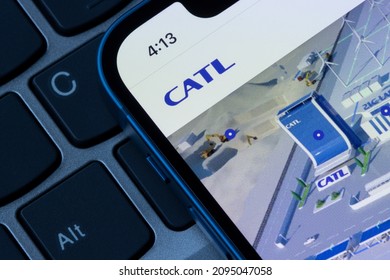 Portland, OR, USA - Dec 22, 2021: Homepage Of The Contemporary Amperex Technology Co. Limited (CATL), A Chinese Battery Manufacturer And Technology Company, Is Seen On An IPhone.