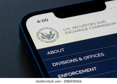 Portland, OR, USA - Dec 6, 2021: Closeup Of The Homepage Of U.S. Securities And Exchange Commission (SEC) Website On An IPhone.