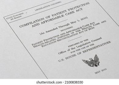 Portland, OR, USA - Jan 4, 2022: Closeup Of The Cover Page Of Compilation Of Patient Protection And Affordable Care Act As Amended Through May 1, 2010.