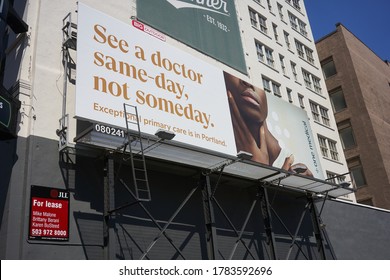 Portland, OR, USA - July 25, 2020: The Modernized Direct-to-consumer Membership-based Primary Care Platform, One Medical's Billboard Is Seen In Downtown Portland, Oregon.