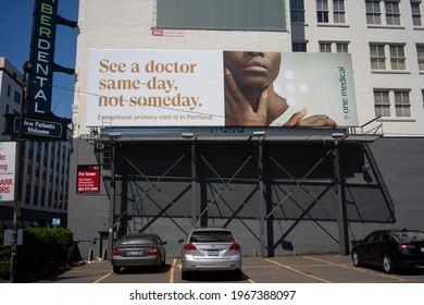 Portland, OR, USA - July 25, 2020: The Modernized Direct-to-consumer Membership-based Primary Care Platform, One Medical's Billboard Is Seen In Downtown Portland, Oregon.