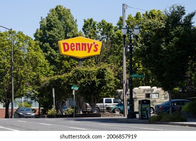 Portland, OR, USA - July 4, 2021: The Denny's Sign Is Seen Outside One Of Its  Chain Restaurants In Portland, Oregon. Denny's Is Known For Its Classic Diner Food.