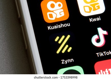 Portland, OR, USA - Jun 10, 2020: Zynn Mobile App Icon Is Seen On A Smartphone. Zynn Comes From Kuaishou, A Rival To TikTok Creator ByteDance In China.